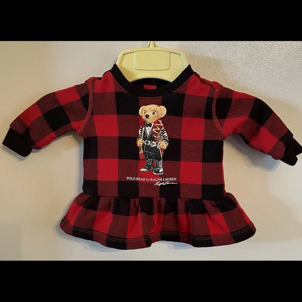Polo Ralph Lauren Fleece Shirt Infant 3 Months Red Long Sleeve Polo Bear Preppy